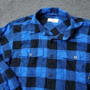 TNA Plaid Button Shirt Blue Mens S Small Long Sleeve